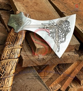 Steel Craft International Hache de fendage viking artisanale, tête en acier forgé, manche en bois, gravure complexe motif barbe - Product Image 4