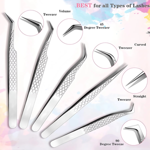Professional Stainless Steel Eyelash Extension Tweezers Set Tips Anti-Slip Grip Handle Pink Storage <b>Case</b> for Salon Use - Product Image 5