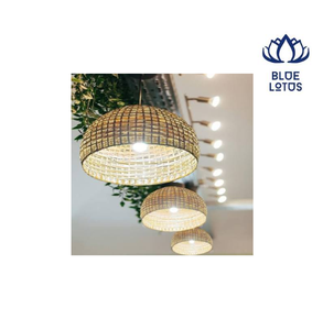 โคมไฟเพดานทรงกลองหวายลายดอกบัวสีน้ำเงิน ขนาดใหญ่ ใช้หลอดไฟ E27 LED แสงวอร์มไวท์ 2700K เหมาะสำหรับห้องนั่งเล่น - Product Image 1