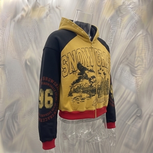 Snowgrace Men's <b>Hooded</b> Zip-Up Sweatshirt Raglan Sleeve French Terry Casual Winter <b>Jacket</b> Black Yellow <b>Red</b> Print Design - Product Image 2