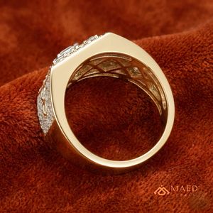 <b>Gold</b> Plated Moissanite <b>Ring</b> Princess Cluster Statement Band Iced Out Wedding <b>Cocktail</b> Jewelry for Men Gift Square Design Wedding - Product Image 3