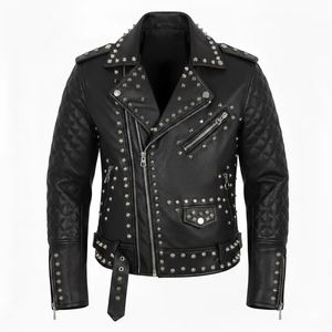 Veste moto vintage en cuir véritable pour homme, respirante, coupe ajustée, col rabattu, fermeture éclair, couleur unie noire, pour l'automne - Product Image 1