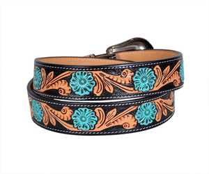 Premium Western Cowboy Floral Leather <b>Belt</b> – Hand Tooled Carved Leather with <b>Vintage</b> Buckle - Product Image 3