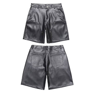 Pantalones Cortos Bermuda de Cuero Sintético PU para Hombre, Cintura Alta, con Bolsillos, Cierre de Botones, Estilo Motociclista, Color Sólido, Tejido de Tela - Product Image 2