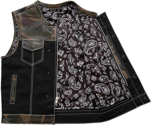 Chaleco de Motociclista de Cuero con Camuflaje para Hombre, Cuello Redondo, Múltiples Bolsillos, Estilo Biker, Prenda Exterior para Otoño - Product Image 5