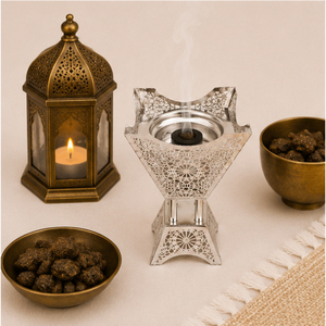 Wholesale Metal <b>Bakhoor</b> Burner Silver Arab Censer Vintage Cut-Out Incense Burner Middle East Luxury <b>Oud</b> Burner for Ramadan Home - Product Image 6