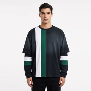 Camiseta de Manga Larga con Rayas OEM para Hombre, 100% Algodón, Camiseta de Verano de Manga Larga, Camiseta Personalizada con Lavado Ácido para Hombre - Product Image 1