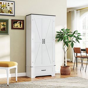 72-Inch Distressed White Farmhouse <b>Pantry</b> Cabinet with Adjustable Shelves and 2 Doors for <b>Kitchen</b> Storage - Product Image 2