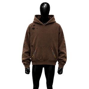 Sweat à capuche marron premium, effet vieilli, coupe oversize, style décontracté, style urbain, style rétro, style streetwear moderne, confort et tendance - Product Image 1