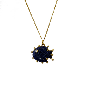 Hand Carved Lapis Lazuli Fish <b>Necklace</b> <b>Blue</b> Gemstone Statement Pendant Gold Plated Handmade Jewelry Gift For Her 562411 - Product Image 1