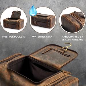 Genuine Leather Toiletry Bag <b>Mens</b> Dopp <b>Kit</b> <b>Shaving</b> Wash Bag Travel Grooming <b>Kit</b> Organizer Wholesale High Qual TYG-0132 - Product Image 4