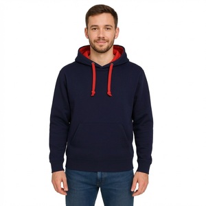 Sweat à capuche personnalisé brodé de qualité supérieure, bleu marine et rouge contrastant, en molleton, vente en gros, streetwear décontracté pour hommes - Product Image 1