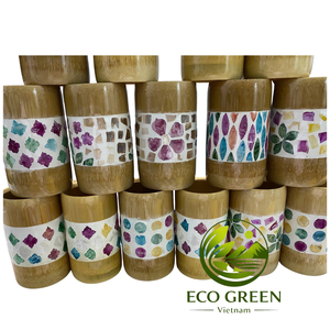 Tasse décorative en bambou avec motifs mosaïques brillants pour collections de cadeaux faits main, maisons de plage, cafés, centres de villégiature et boutiques - Product Image 6