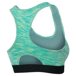 Women's White Yoga Sports <b>Bra</b> With <b>Blue</b> Contrast Band Scoop Neck Racerback Medium Support Breathable Seamless Design - Product Image 2