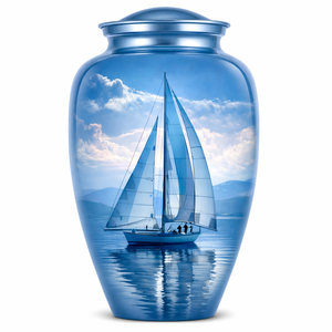 Beautiful Nature Blue Ocean Boat Sticker with Enamel <b>Memorial</b> Cremation Urn for Adults Human Funeral Ashes - Product Image 6