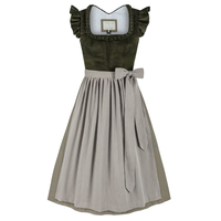 Robe Dirndl Vintage Coupe A-Line Mi-longue Manches Courtes Velours Col Festonné à Nouer Ourlet Droit Couleur Unie Taille Naturelle Style Urbain