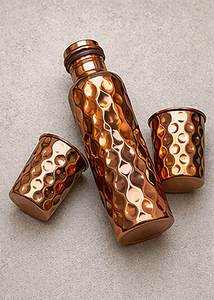 <b>Copper</b> Water Bottle With Hammered Finish <b>Screw</b>-On Lid Reusable For Outdoor Hiking Camping Travel Adults Vintage Style Metal - Product Image 1