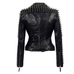 Veste de moto asymétrique courte en cuir d'agneau véritable rouge pour femme, respirante, avec fermeture éclair, manches longues, coupe-vent, automne-hiver - Product Image 2