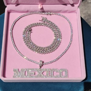 925 Sterling Silver Custom Name Pendant Tennis <b>Necklace</b> Set Iced Out Moissanite Bold Letter Hip Hop Bling Jewelry - Product Image 1