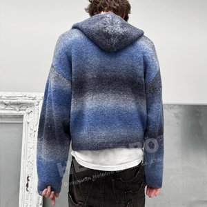Heavyweight Mohair Blend Ombre Full <b>Zip</b> Hoodie Men's Streetwear Brushed Knit Gradient Sweater Distressed Harajuku <b>Hooded</b> Jacket - Product Image 4