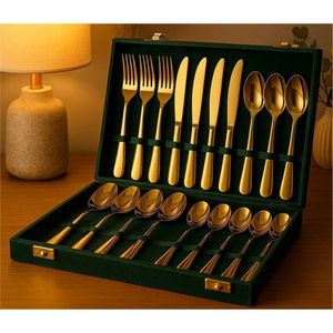 Juego de Cubiertos de Acero Inoxidable Dorado de 24 Piezas de Primera Calidad, Juego de Cubiertos de Lujo con Elegante Estuche de Regalo para Bodas - Product Image 1