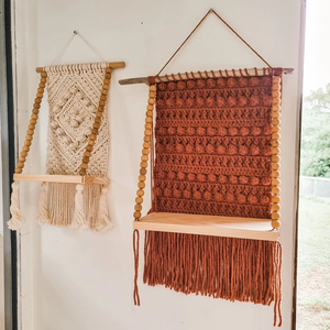 Macrame Red Crochet Wall Hanging <b>Shelf</b> Handmade Cotton Rope Boho Decorative Storage Organizer for Bedroom Living Room Decor - Product Image 6