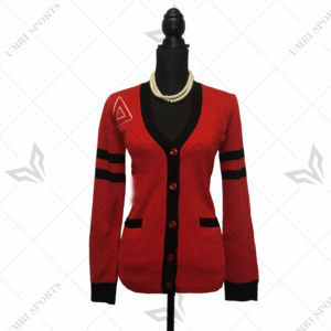 Custom Delta Sorority <b>Red</b> & Black Chenille V-neck Casual <b>Wool</b>/Acrylic Vintage Winter Solid Embroidery Greek Cardigan Sweater - Product Image 1