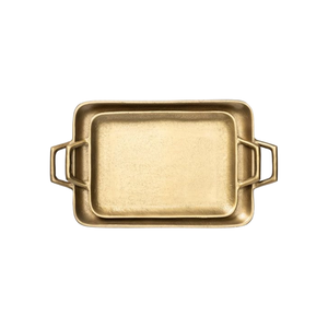 Juego de 2 bandejas de servir modernas de aluminio dorado mate, decoración nórdica rectangular - Product Image 1