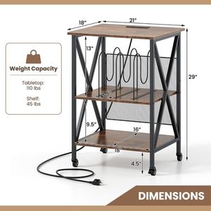 Adjustable 3-Tier Record Player <b>Stand</b> with Charging Station <b>CD</b> Racks - Product Image 5