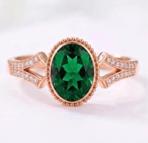 Premium Oval Green <b>Emerald</b> Gemstone <b>Ring</b> Rose Gold Plated 925 Sterling <b>Silver</b> Vintage Engagement <b>Rings</b> for Women Wholesale - Product Image 1