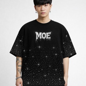 Camisetas de algodón personalizadas de gran tamaño con estampado, fabricante de camisetas de lujo con pedrería para hombre, camisetas gráficas de streetwear de verano de gran gramaje - Product Image 1