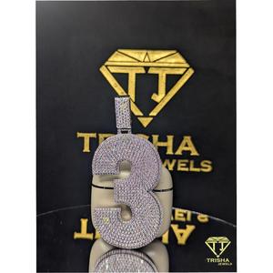 Collier personnalisé avec pendentif numéro 3 en argent sterling 925 serti de diamants Moissanite VVS par Trisha Jewels - Product Image 5