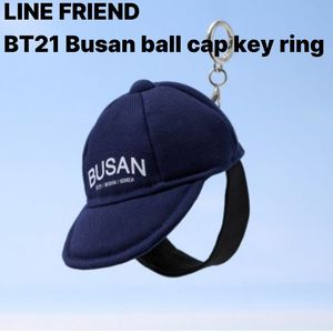 พวงกุญแจหมวกแก๊ป LINE FRIENDS BTS BT21 K-POP บุซาน สีกรมท่า พร้อมโลโก้สีขาว วัสดุกระดาษ - Product Image 1