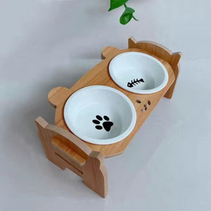 Comederos Elevados de Cerámica para Mascotas en Gris y Rosa con Soporte de Madera, Elegante Estación de Alimentación - Product Image 4