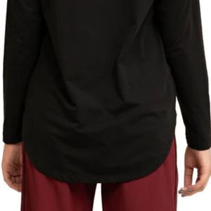 Women Black Long Sleeve Neck Curved Hem <b>Top</b> Casual Loose Fit Pullover Shirt Plain Basic Everyday Layering Tunic Fashion App - Product Image 5