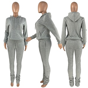 Nouveautés Hiver Femmes Casual 2pc Jogger Pull Hoodies Épais Survêtement Pantalon Ensemble 100% Coton Deux Pièces Pantalon Ensembles - Product Image 5