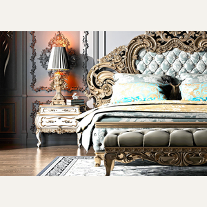 Ensemble de chambre à coucher de luxe personnalisé en teck massif, design classique européen, adapté aux appartements, sculpté à la main - Product Image 3