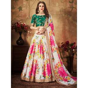 Lehenga Choli de Organza con Estampado Floral Digital en Color Blanco Hueso, Semi-Cosido, 3000g - Product Image 4