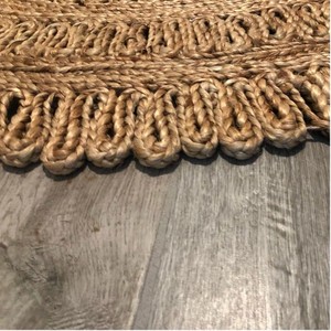 Tapis rond en jute tressé, couleur unie, style bohème, à poils plats, antidérapant, pour le salon - Product Image 6