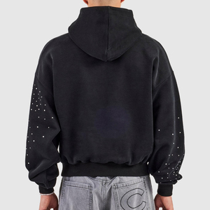 Sweat à capuche personnalisé OEM de haute qualité pour homme, hiver, délavé à l'acide, avec strass, impression numérique, polyester/coton, couleur unie - Product Image 3
