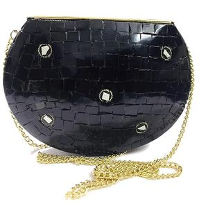 Turquoise Stone Mosaic Metal Vintage Simple Bridal Clutch Indian Party Women's Bag - Product Image 4