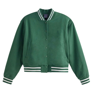 Chaqueta Varsity Verde para Mujer, Color Sólido, Manga Larga, Cuello Camisero, Cierre de Botones, Largo Regular, Ropa de Otoño - Product Image 5