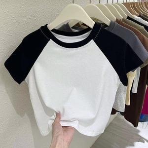 Men's Raglan Sleeve T-Shirt <b>White</b> <b>Black</b> Contrast 100% Cotton Jersey O-Neck Casual Regular Fit Solid Color Block Design - Product Image 4