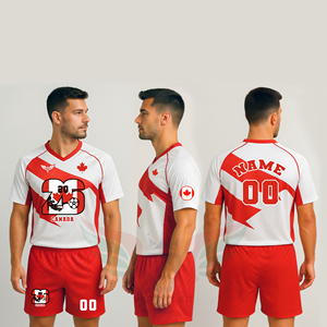 Conjunto de Uniforme de Fútbol Personalizado Canadá 2026 para Hombre y Mujer, Rojo y Blanco, Transpirable, de Secado Rápido, Ropa Deportiva OEM ODM - Product Image 6