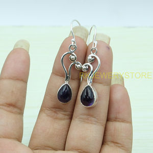 Boucles d'oreilles pendantes en argent sterling 925 avec pierres d'améthyste violette naturelle, bijoux cadeau pour femme - Product Image 2