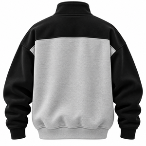 Sudadera Personalizada de Forro Polar Grueso para Hombre, con Media Cremallera, Gris y Negro Bicolor, Hombro Caído, Bolsillos Laterales, OEM - Product Image 2