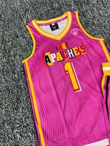 Ensemble de maillots de basket sublimés Lady Apaches rose et jaune, col en V, sans manches, séchage rapide, uniformes sportifs pour filles - Product Image 4