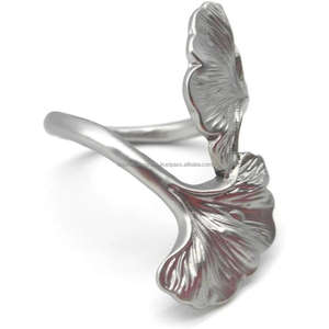 Rond de serviette réglable en argent feuille de gingko fêtes de noël de vacances vaisselle porte-mouchoir décoratif anneaux de serviette à collectionner - Product Image 4