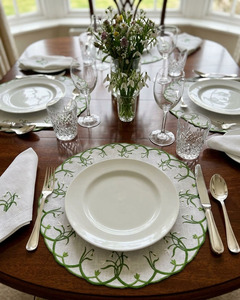 Luxury Square/<b>Rectangle</b> Embroidered Linen <b>Placemat</b> Napkin Set White Green Snowdrop Floral Reusable Machine Washable Customizable - Product Image 3