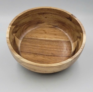 ชามไม้ธรรมชาติสำหรับผสมและเสิร์ฟ ชามสลัดไม้ทำมือ ชามไม้ OEM อุปกรณ์ครัวไม้ ผู้จำหน่ายชามไม้ - Product Image 1